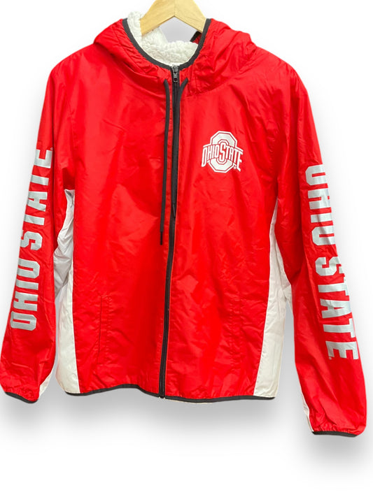 Jacket Windbreaker By Pink In Red & White, Size: L