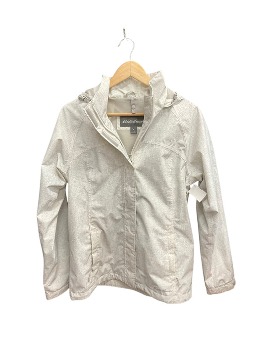 Jacket Windbreaker By Eddie Bauer In Grey & White, Size: M