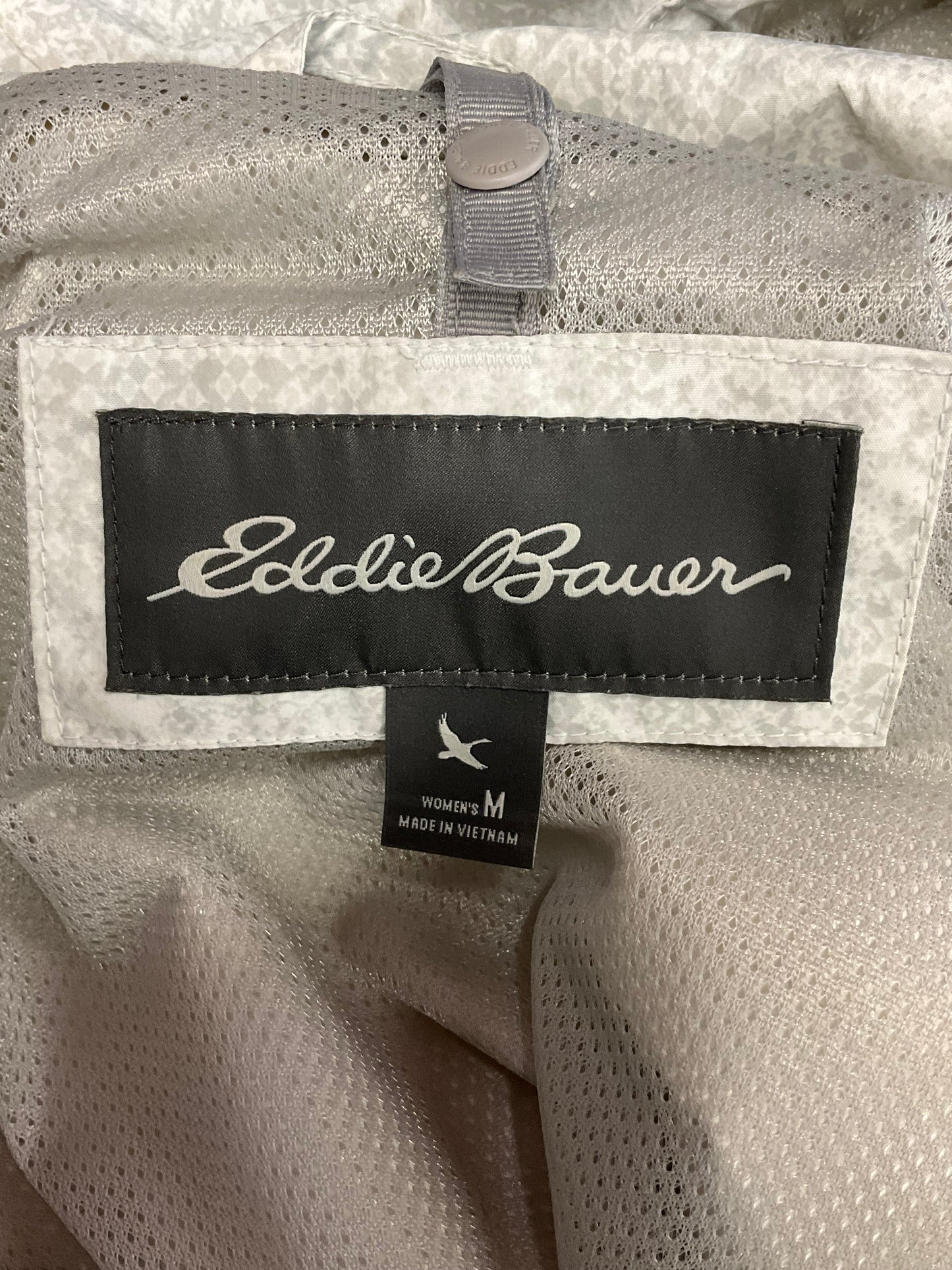 Jacket Windbreaker By Eddie Bauer In Grey & White, Size: M