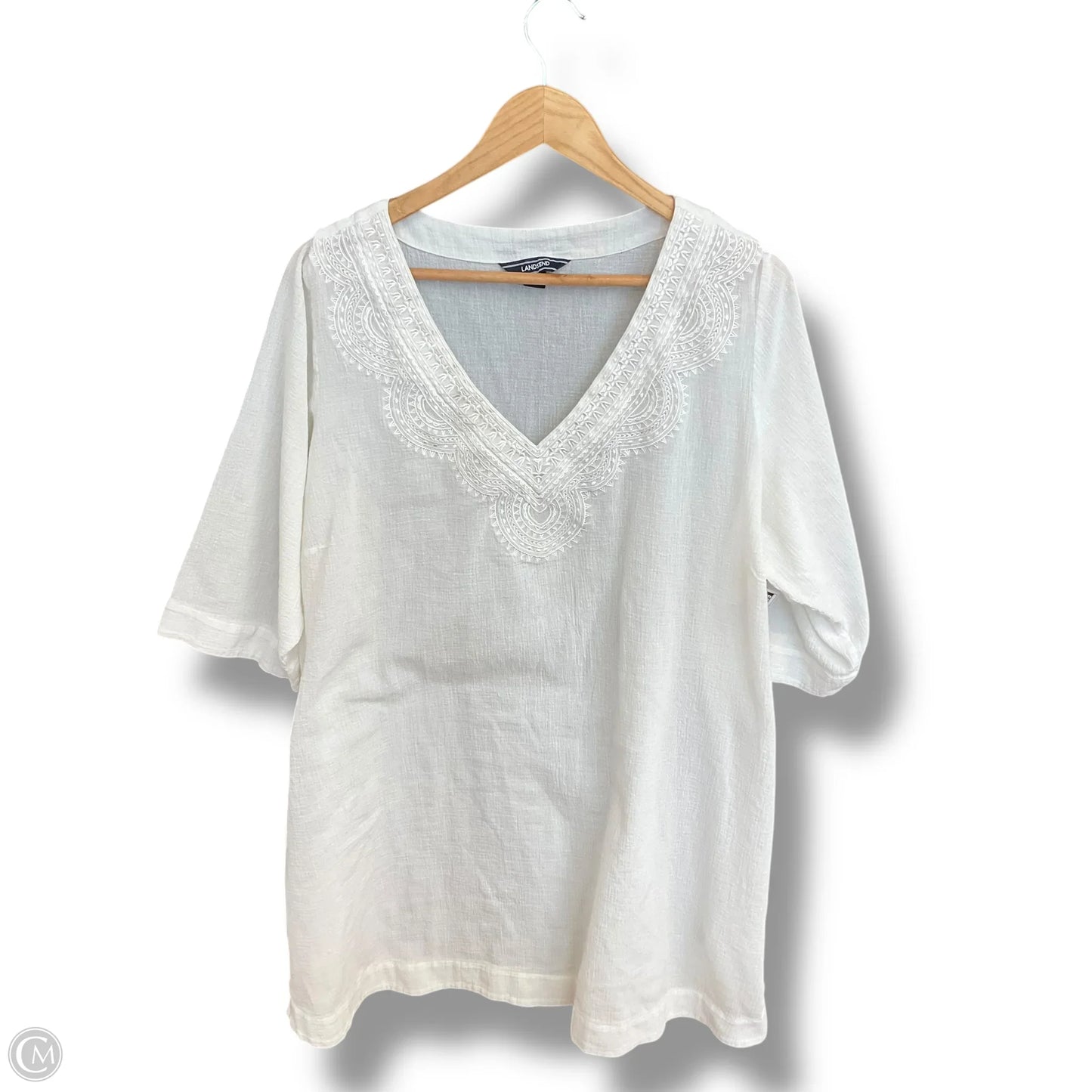 Tunic 3/4 Sleeve By Lands End In Cream, Size: 2x