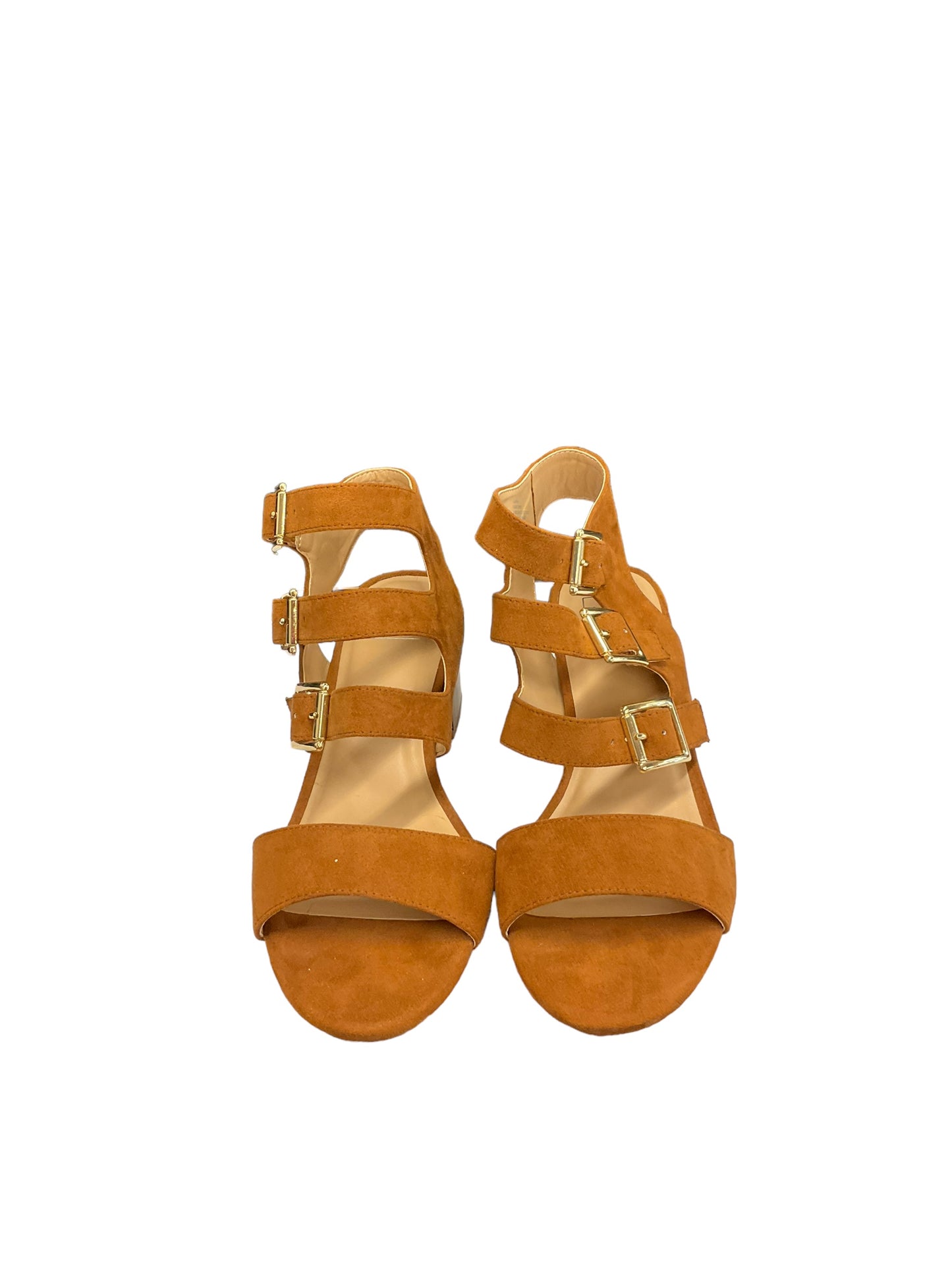 Tan Sandals Heels Block Kaari Blue, Size 9.5