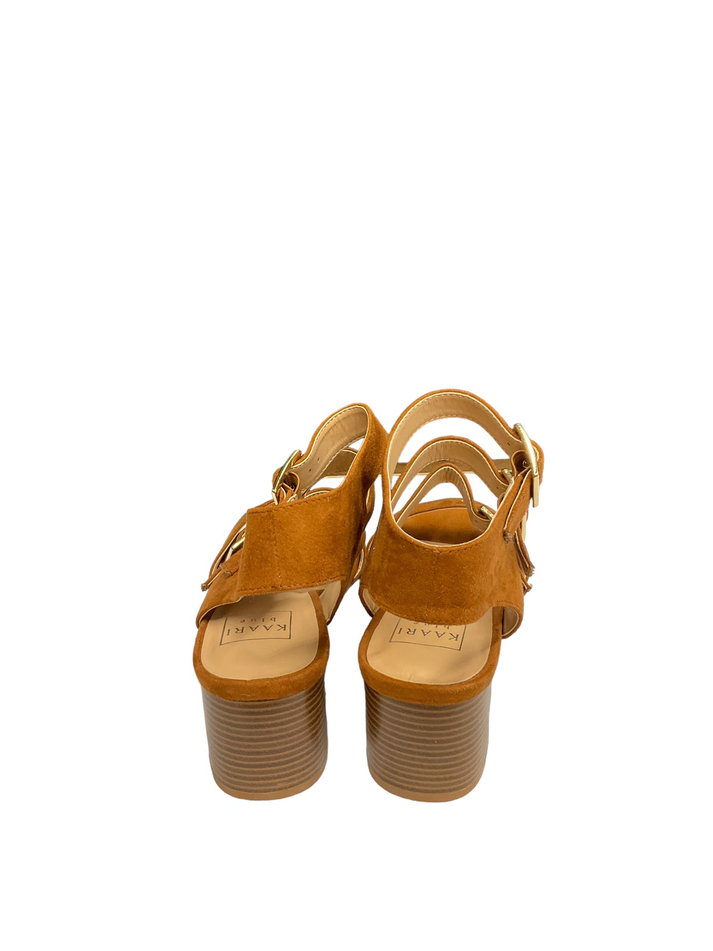 Tan Sandals Heels Block Kaari Blue, Size 9.5