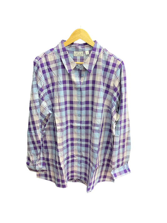 Plaid Pattern Blouse Long Sleeve Joan Rivers, Size Xl