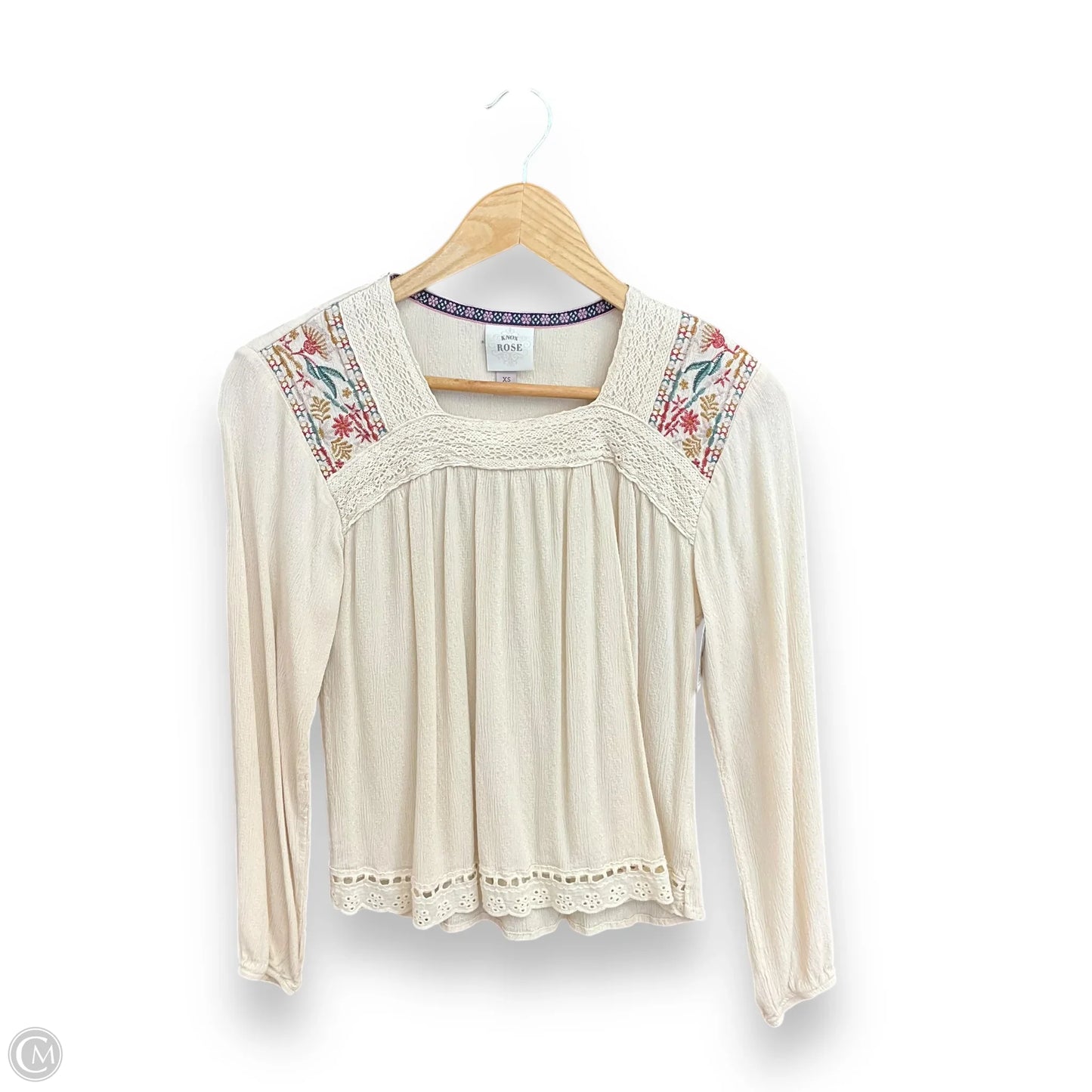 Top Long Sleeve By Knox Rose In Cream, Size: Xs