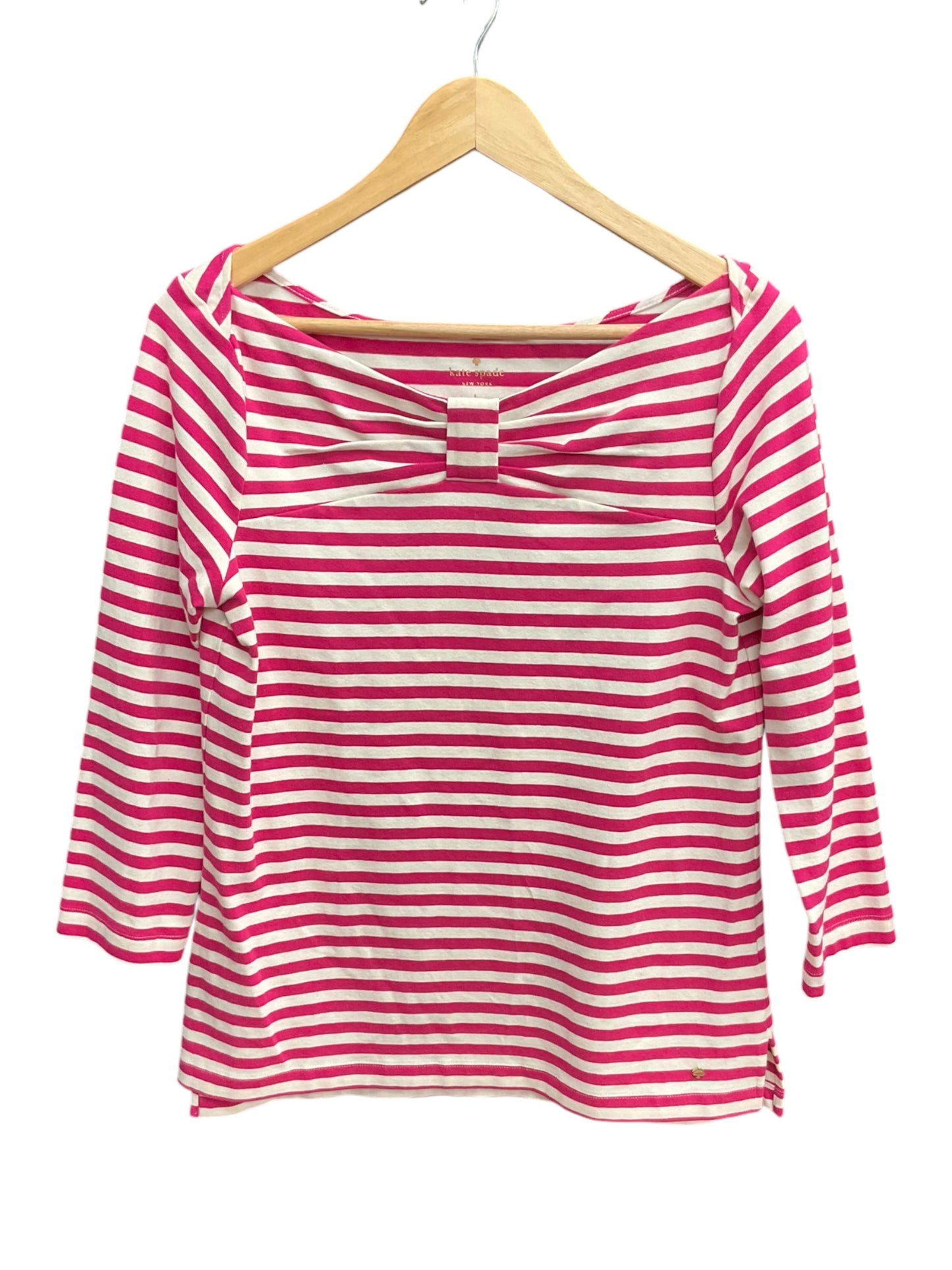 Top Long Sleeve By Kate Spade In Pink & White, Size: L