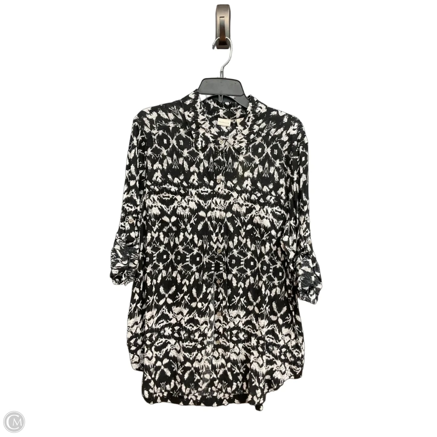 Blouse 3/4 Sleeve By West Bound In Black & White, Size: Xl