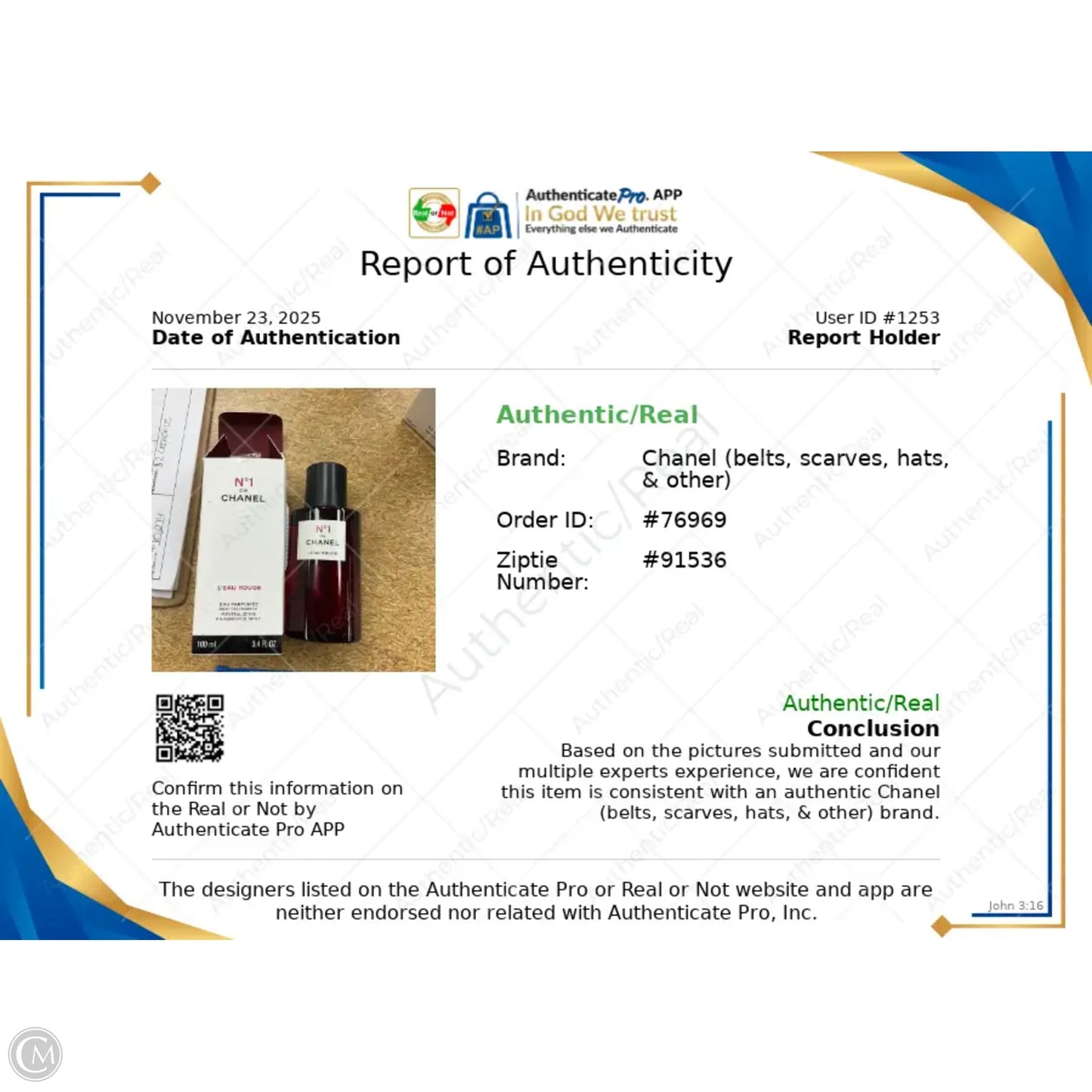 Fragrance Luxury Designer By Chanel, Size: Medium