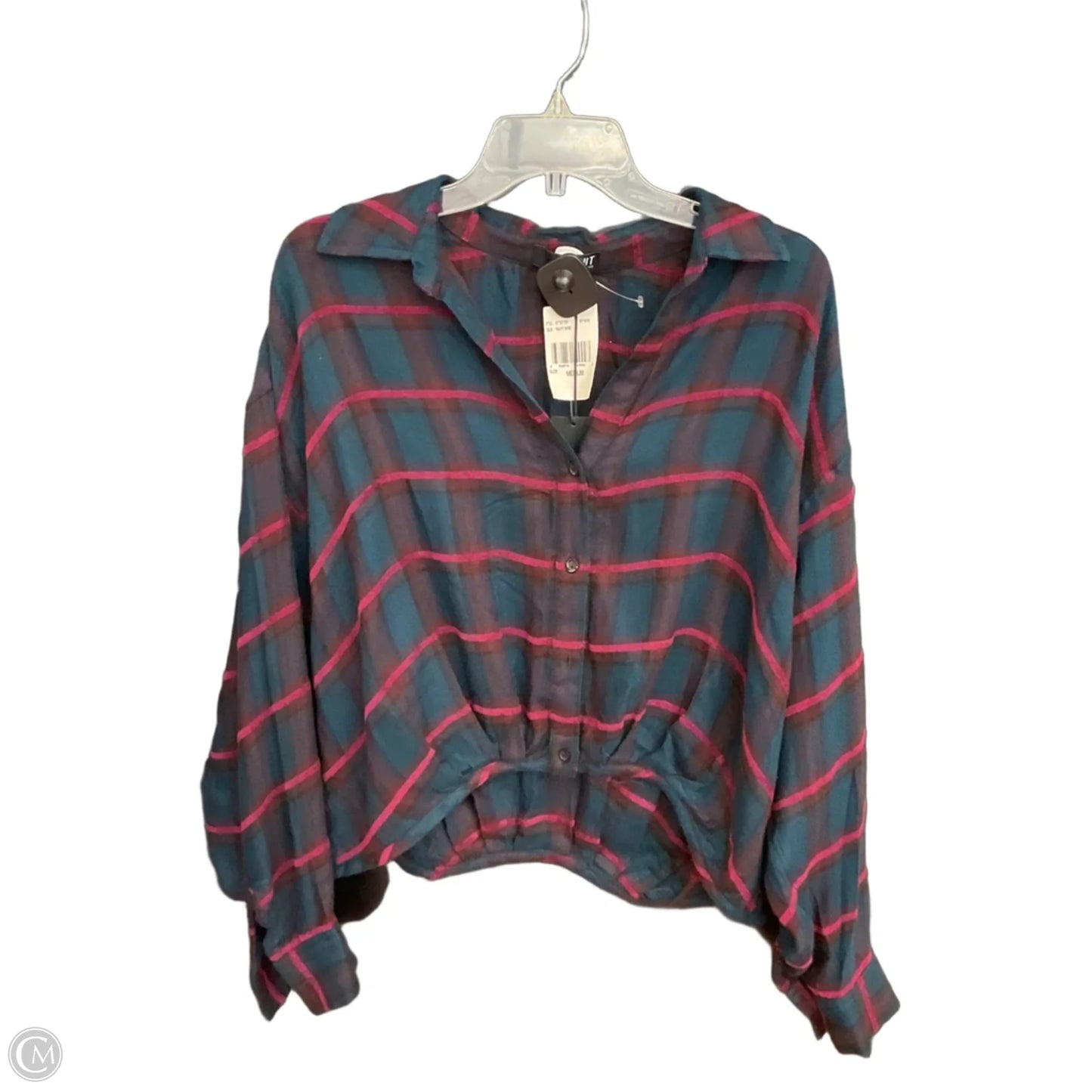 Blouse Long Sleeve By Kut In Plaid Pattern, Size: M