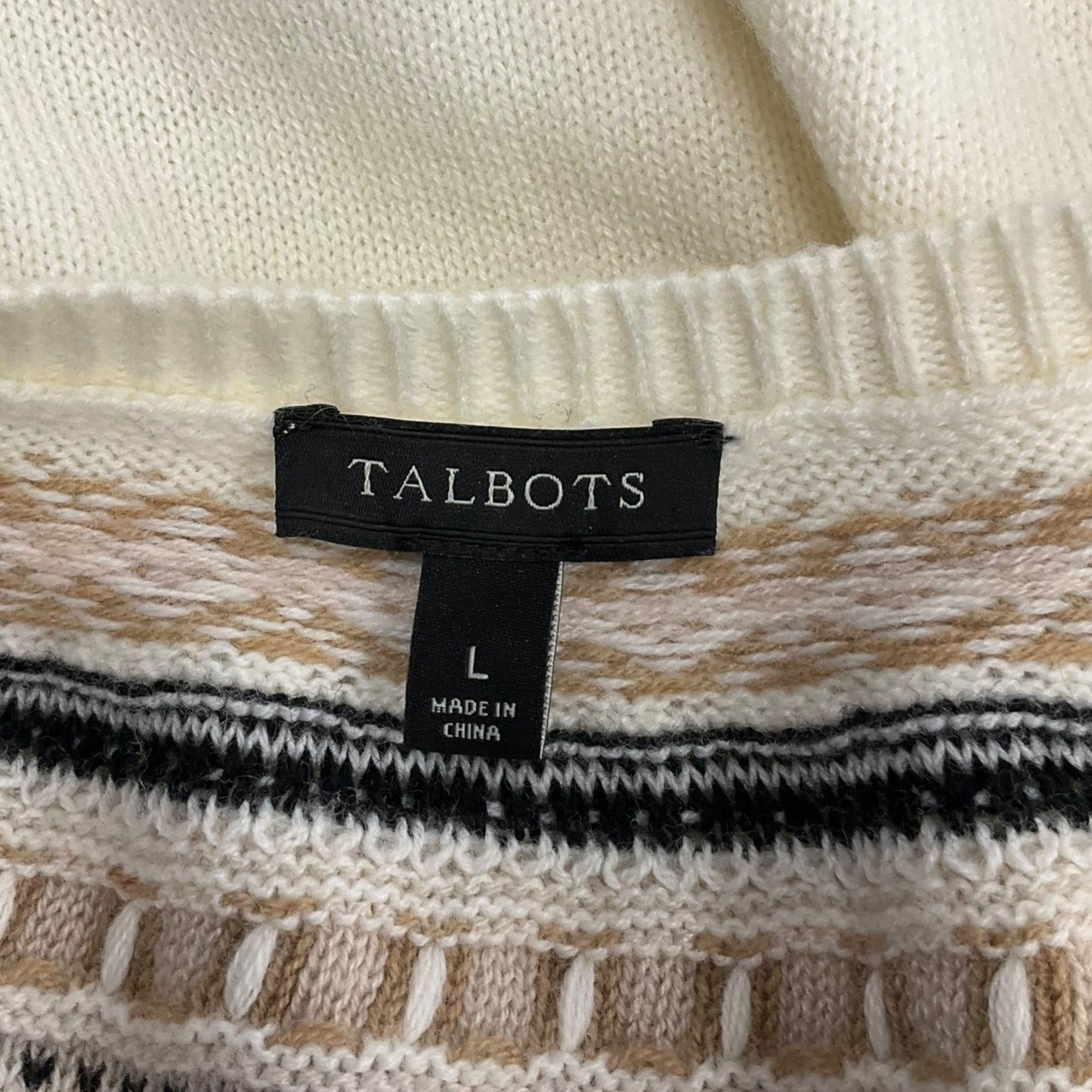 Sweater By Talbots In Cream & Tan, Size: L