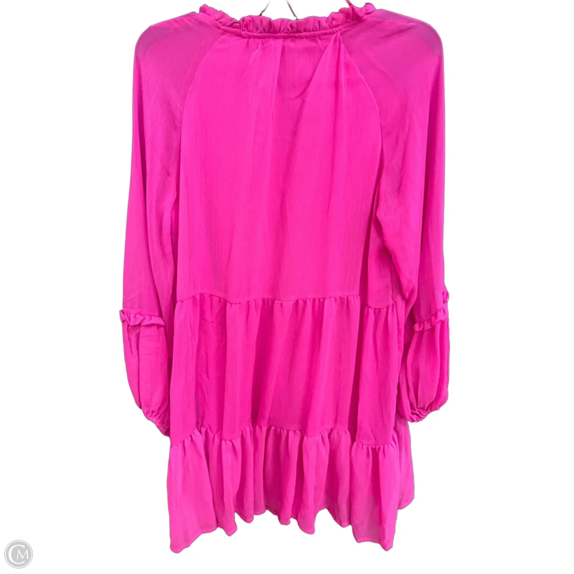 vince camuto dress pink Vince Camuto Ruffle-Sleeve Chiffon Shift Dress - Hot Pink