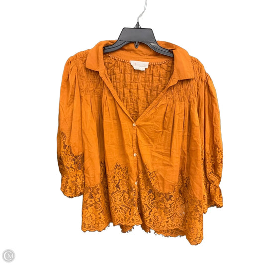 Top 3/4 Sleeve By Anthropologie In Orange, Size: Xl