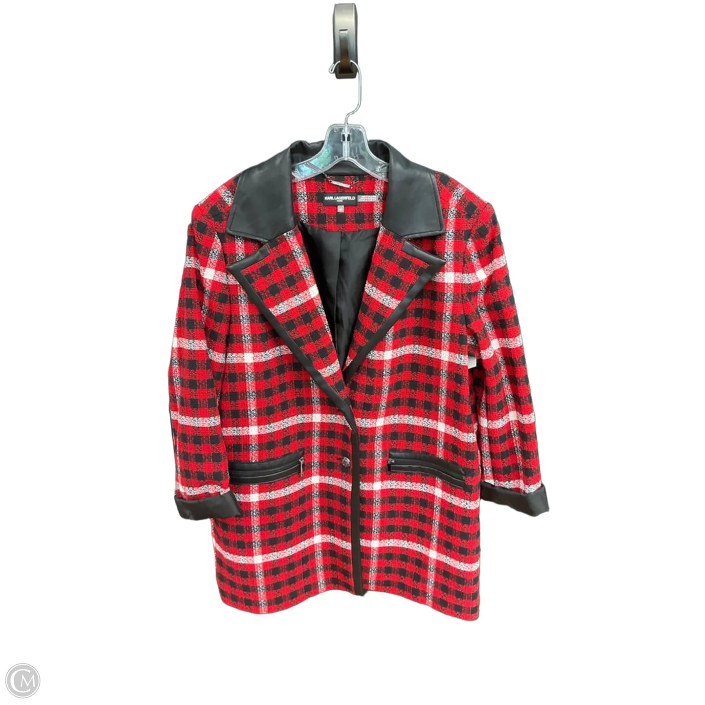 Blazer Designer By Karl Lagerfeld In Plaid Pattern, Size: Xl
