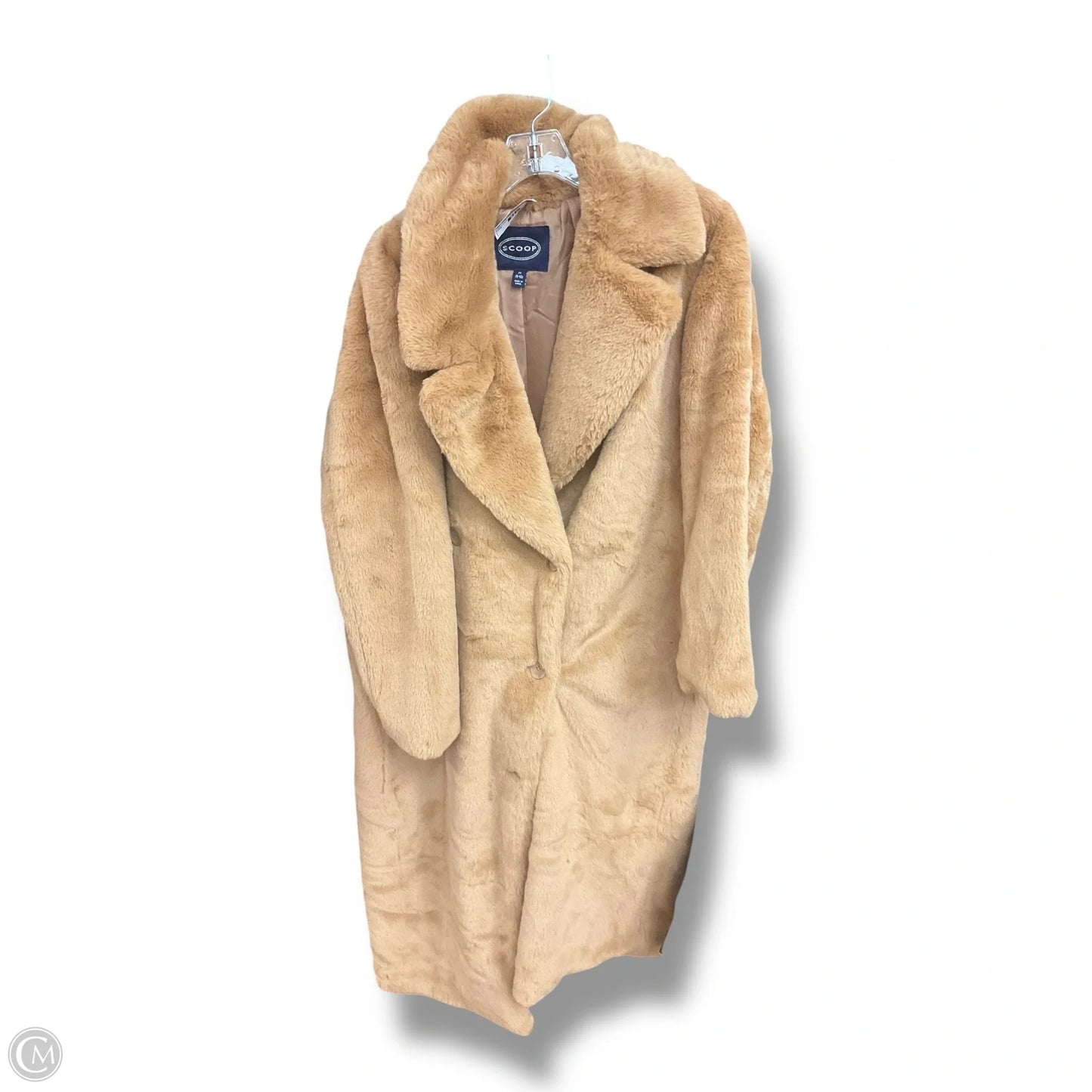 Coat Faux Fur & Sherpa By Scoop In Tan, Size: M