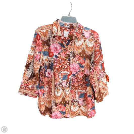 Blouse Long Sleeve By Chicos In Floral Print, Size: L