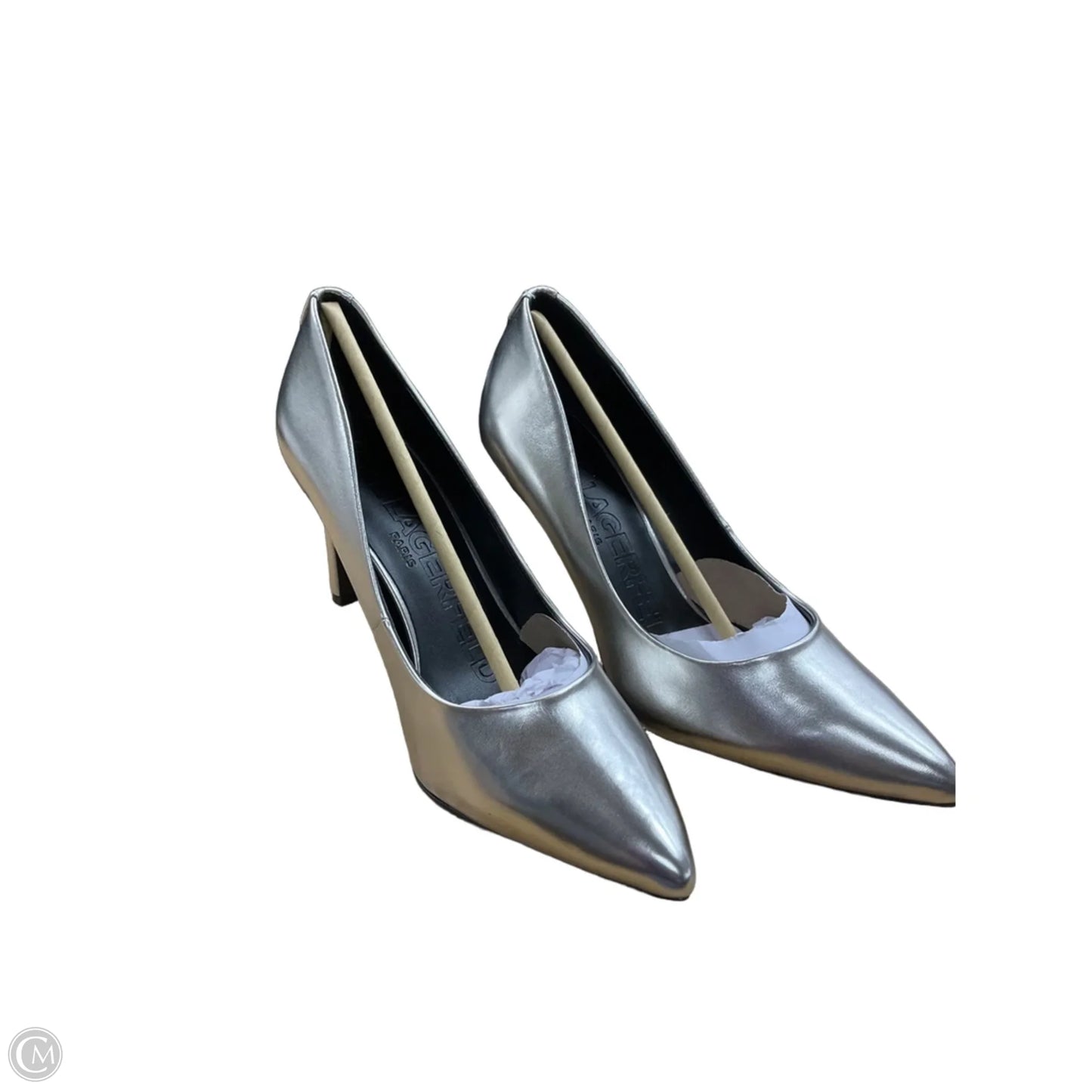 Shoes Designer By Karl Lagerfeld In Silver, Size: 8.5