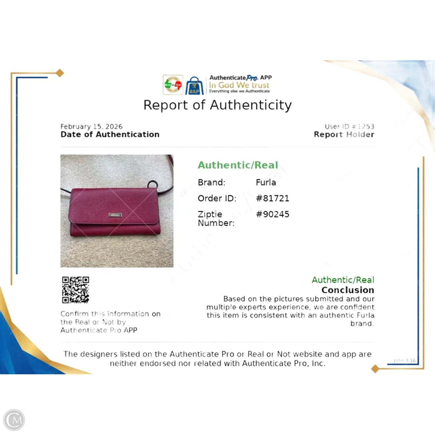 Crossbody Luxury Designer By Furla, Size: Small