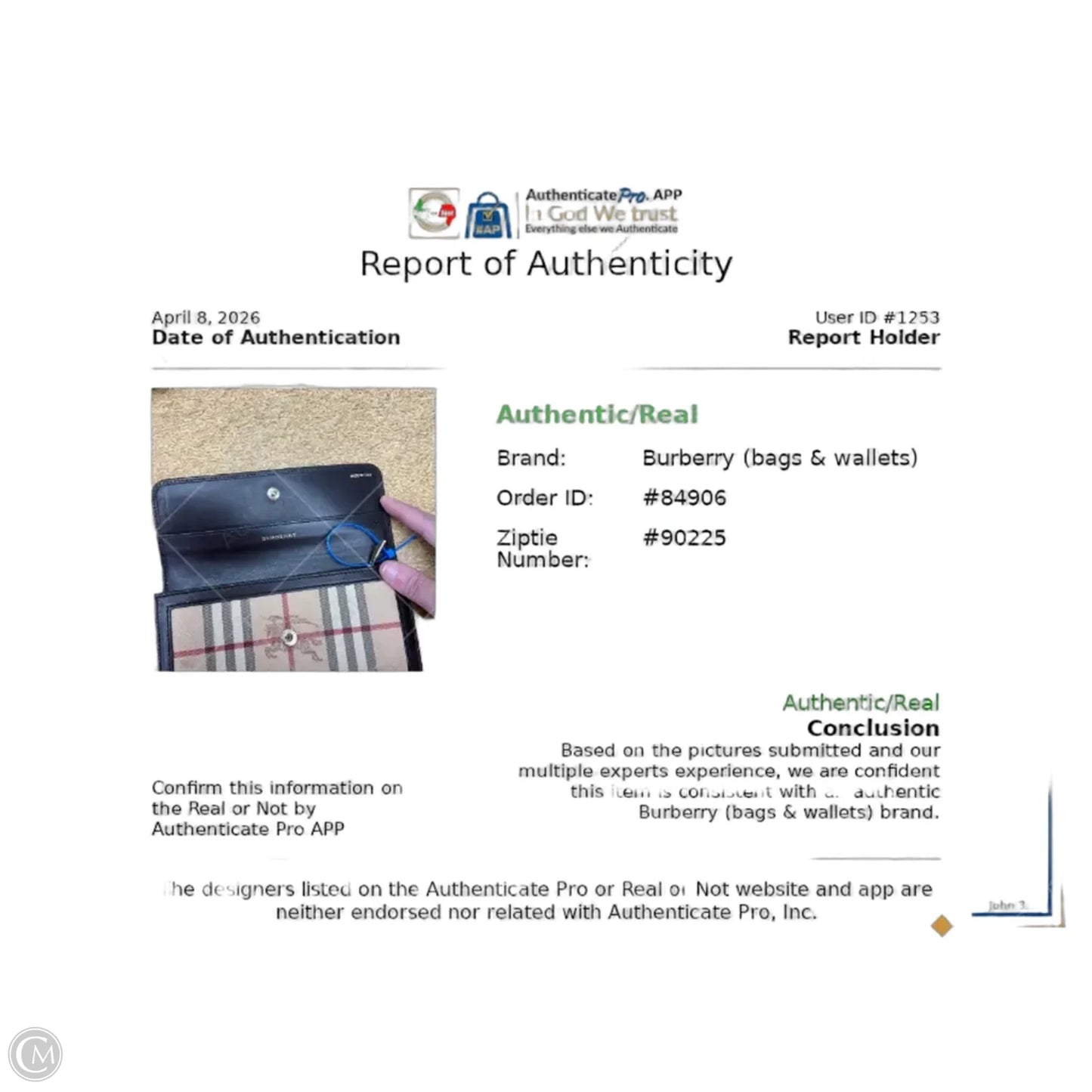 Wallet Luxury Designer By Burberry, Size: Large