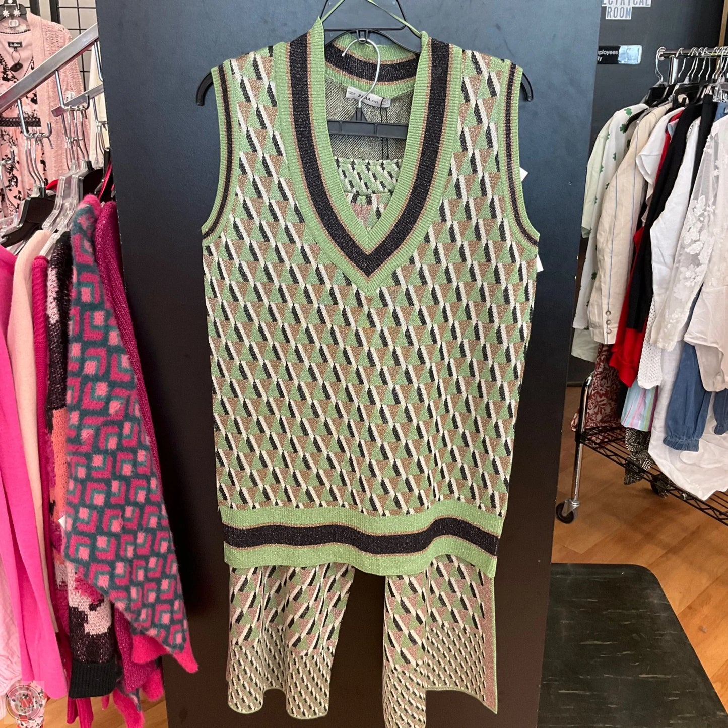 Pants Suit 2pc By Zara In Green, Size: S