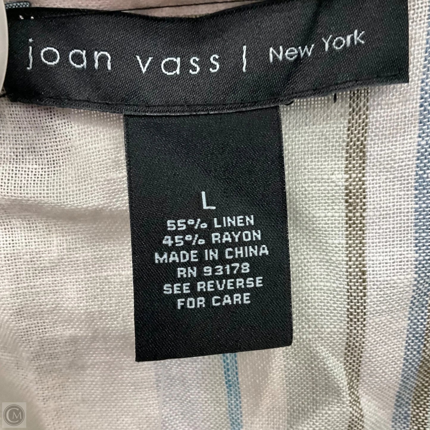 Top 3/4 Sleeve By Joan Vass In Striped Pattern, Size: L