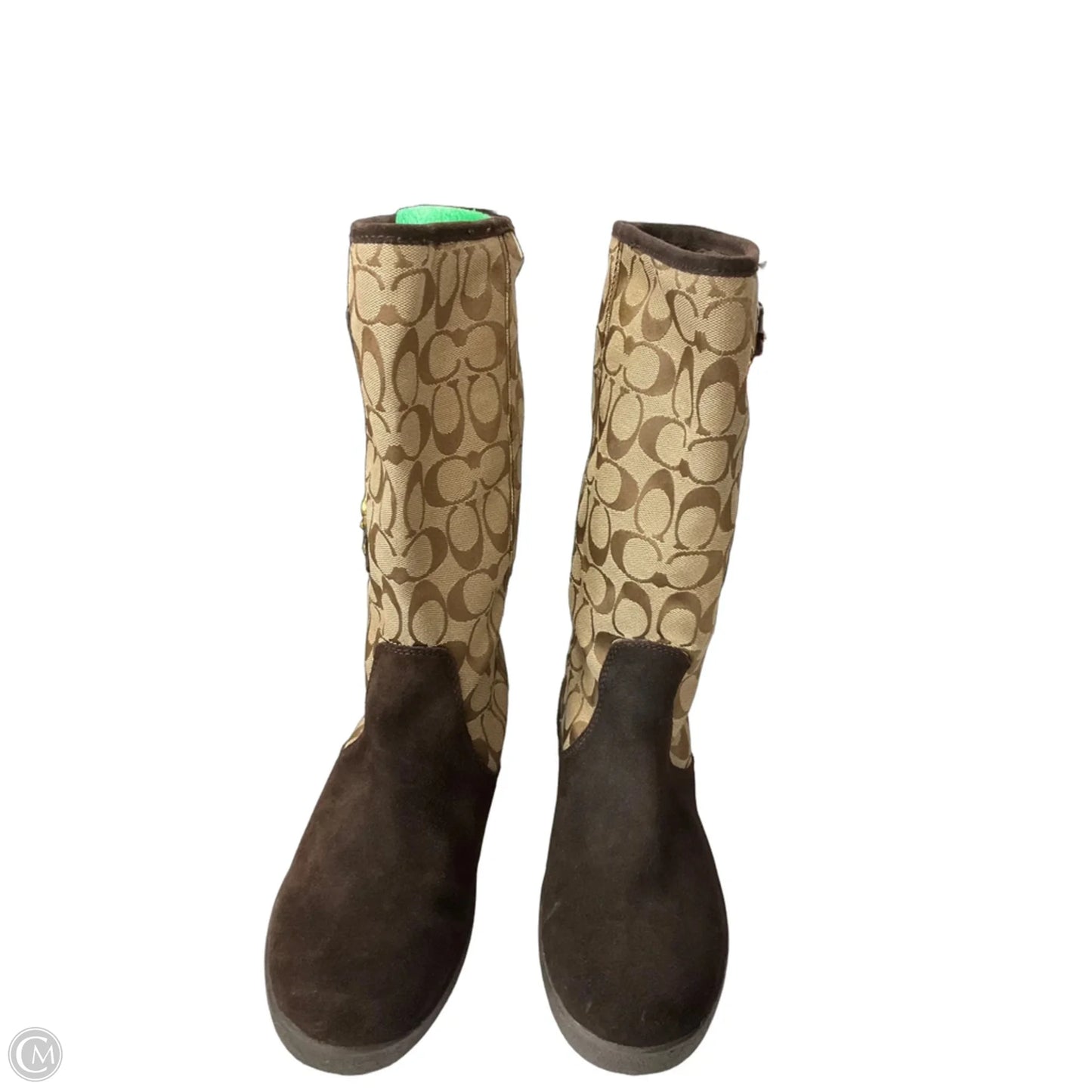 Boots Designer By Coach In Brown & Cream, Size: 9