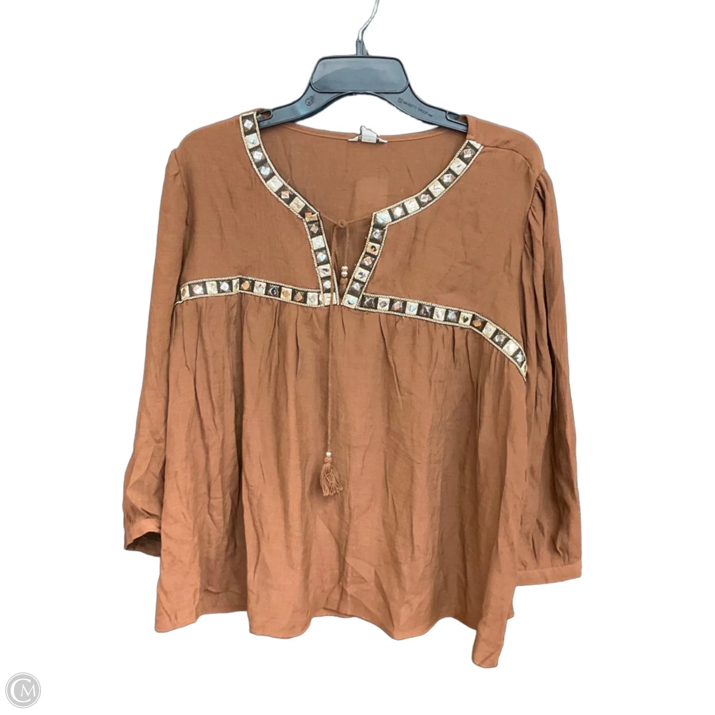 Top 3/4 Sleeve By Cato In Brown, Size: Xl