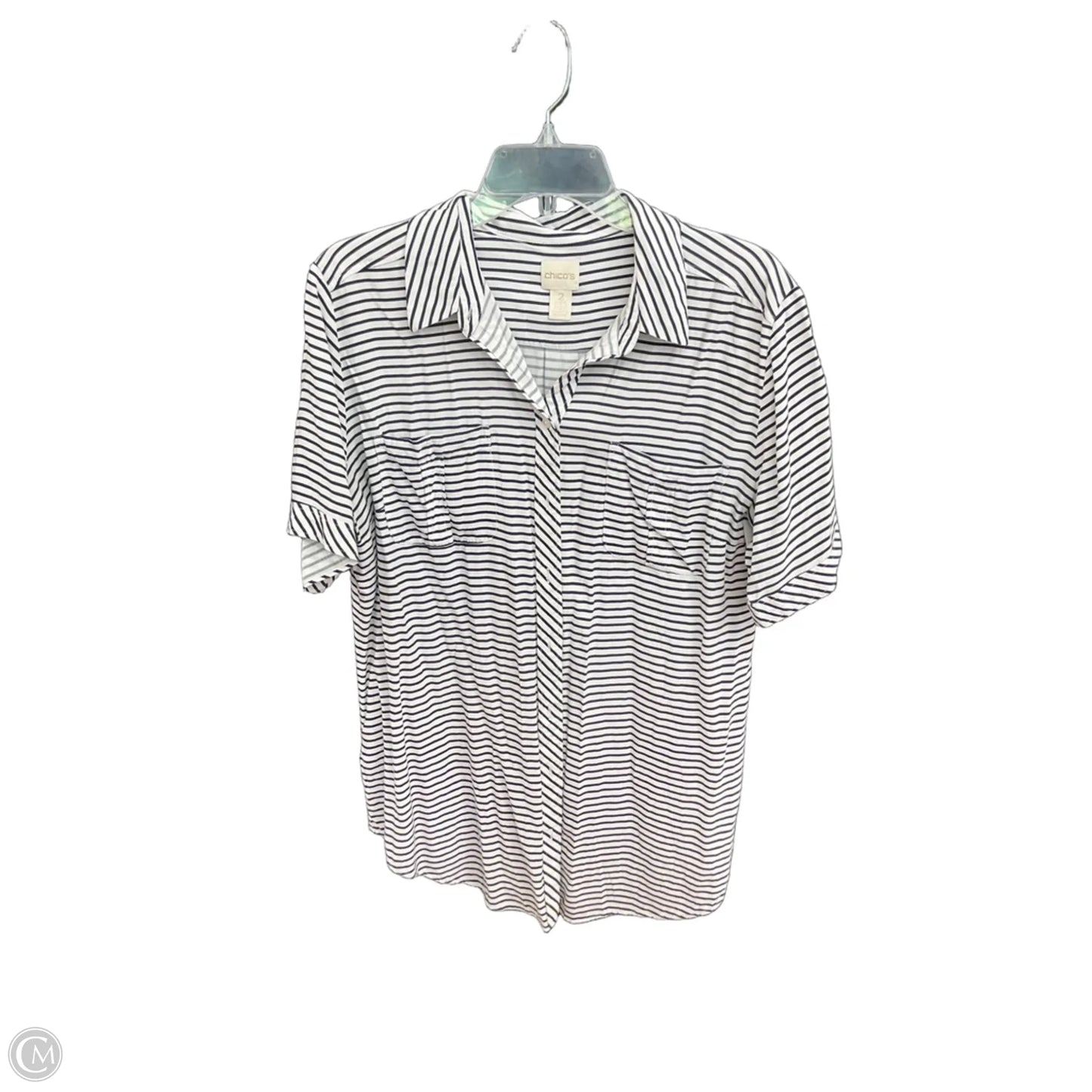 Top Short Sleeve By Chicos In Striped Pattern, Size: L