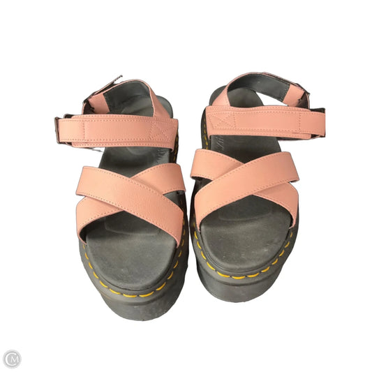 Sandals Heels Platform By Dr Martens In Black & Pink, Size: 11