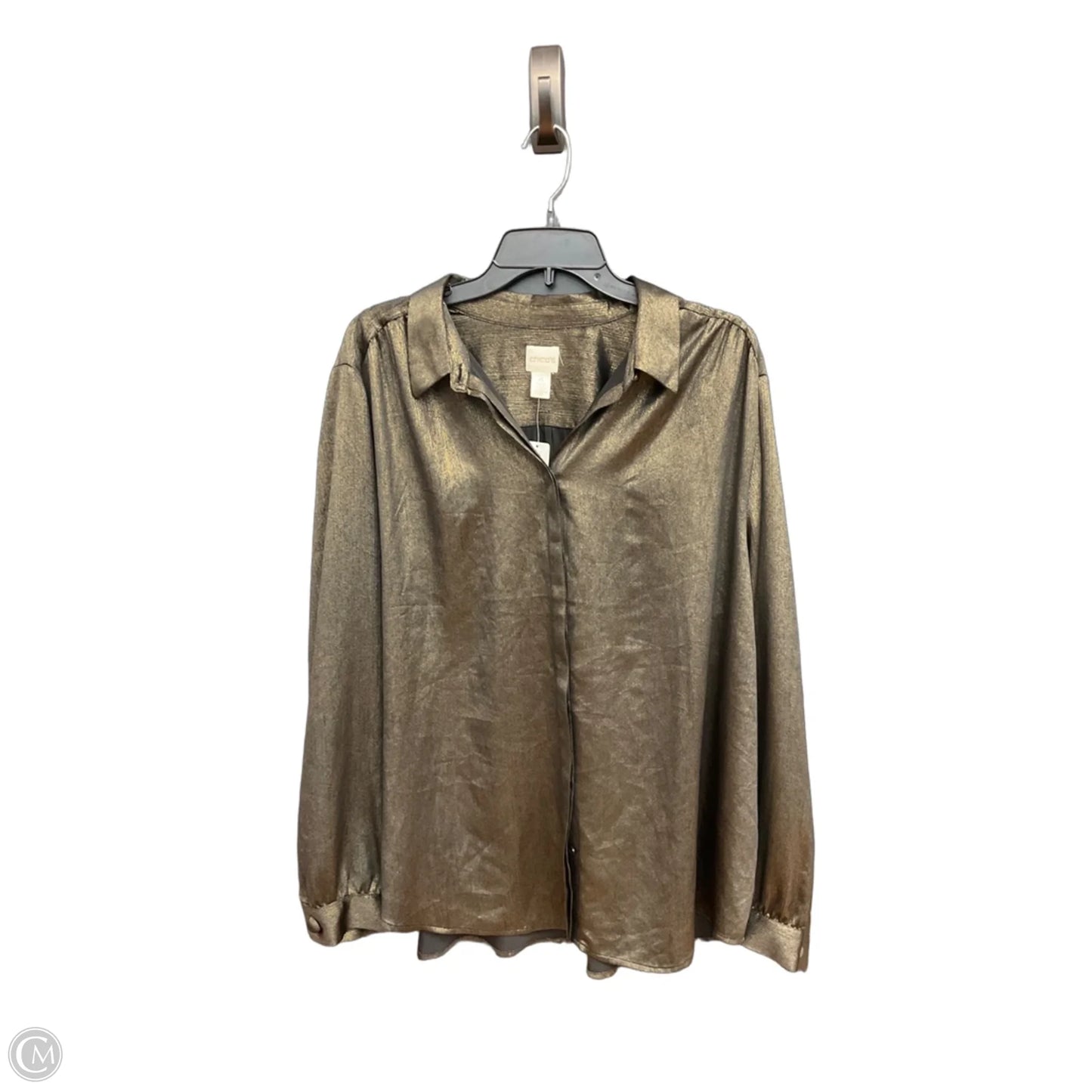 Blouse Long Sleeve By Chicos In Gold, Size: Xxl