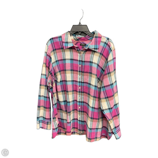 Blouse Long Sleeve By Talbots In Plaid Pattern, Size: 3x