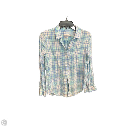 Blouse Long Sleeve By Vineyard Vines In Blue & Green, Size: Xs