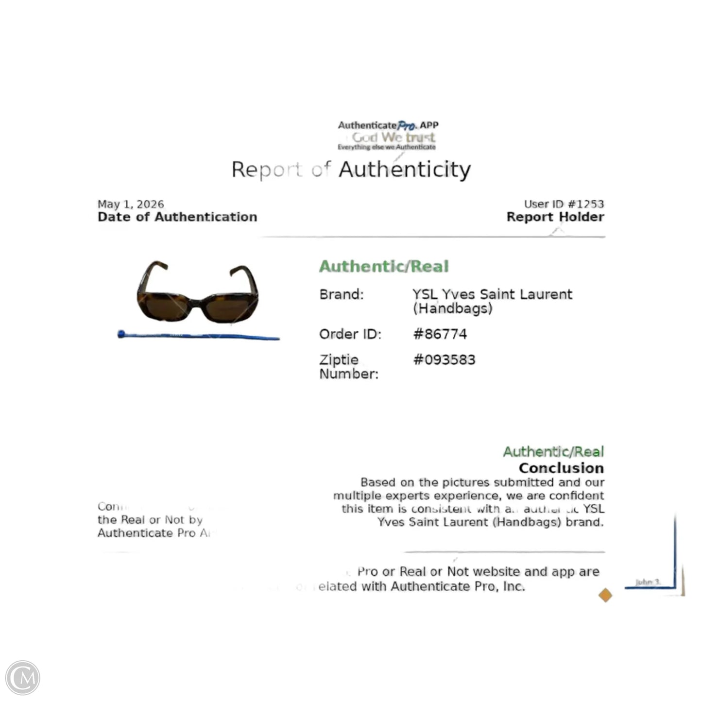 Sunglasses Luxury Designer By Yves Saint Laurent