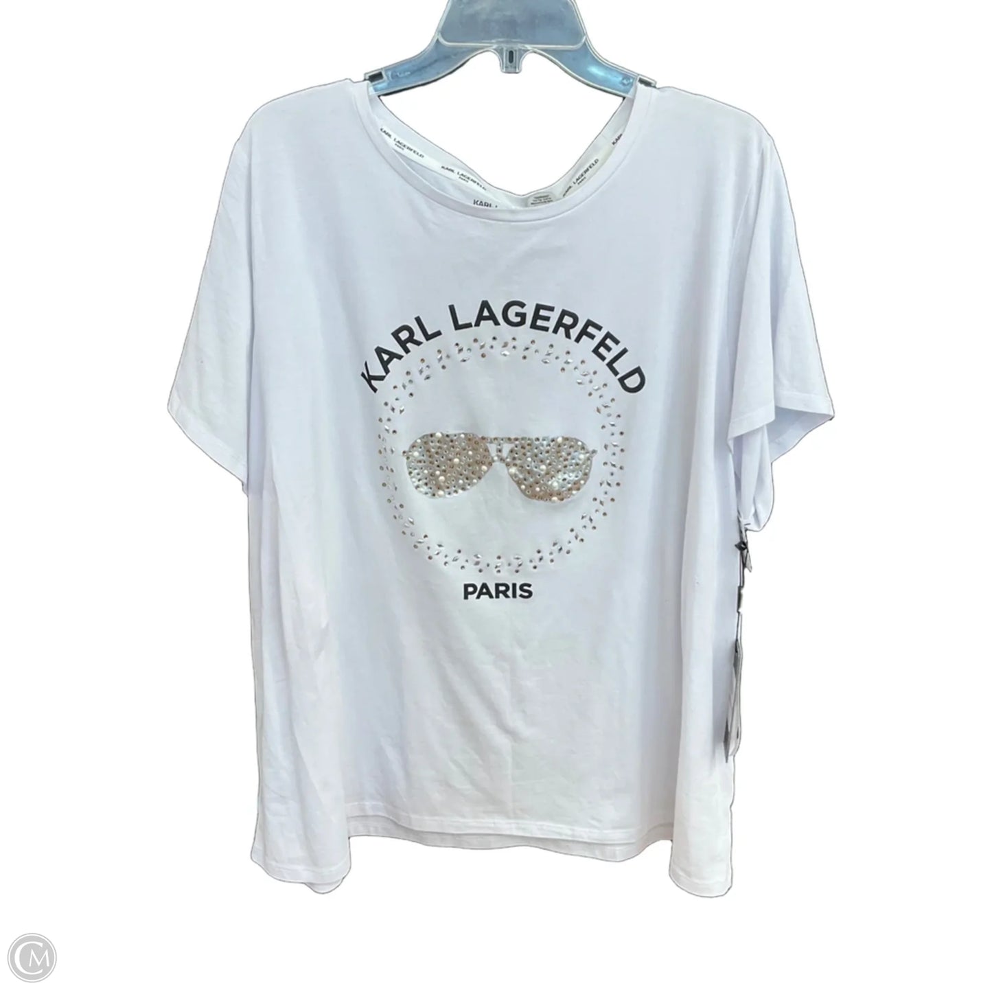 Top Short Sleeve Designer By Karl Lagerfeld In White, Size: 3x