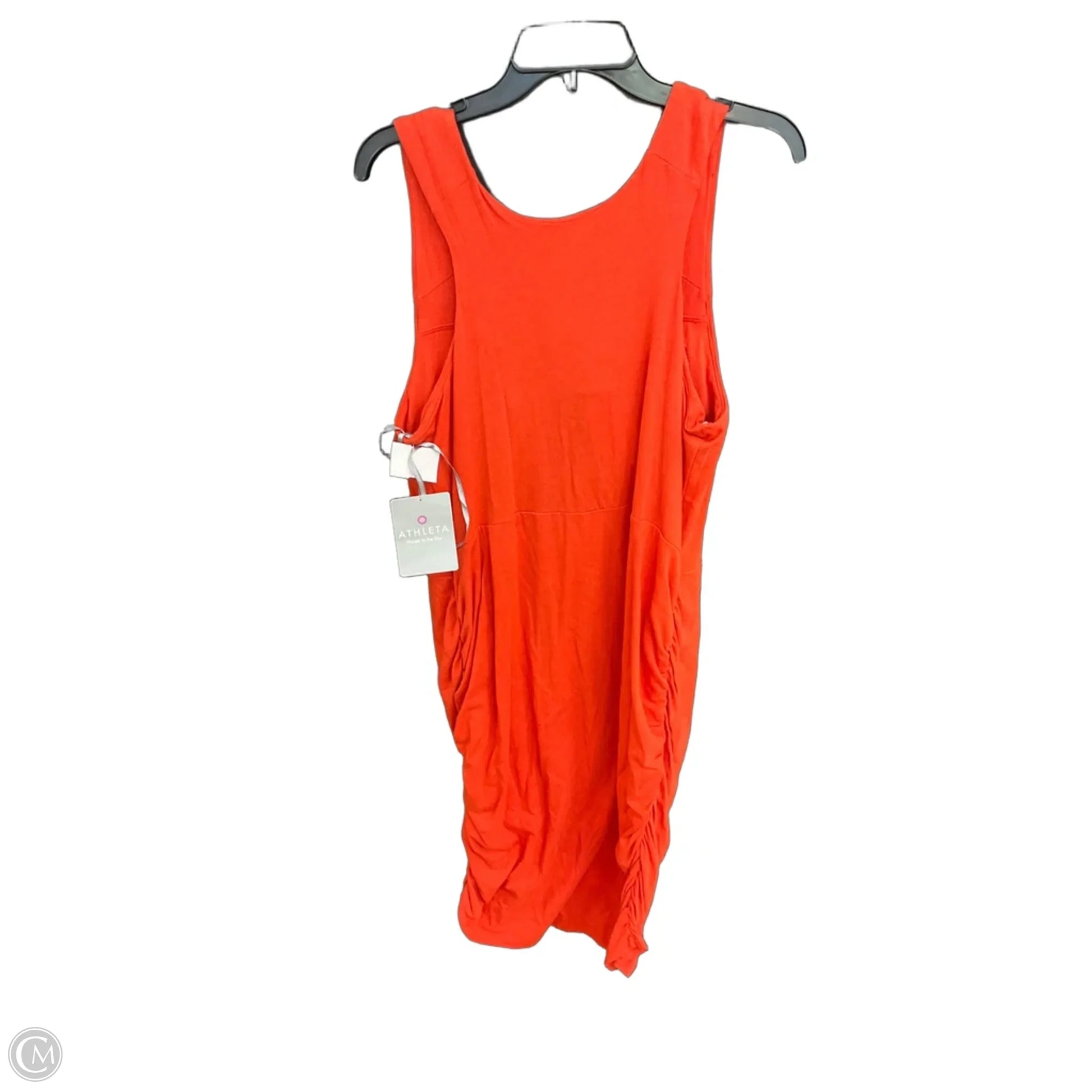 athleta red dress Athleta Baja Linen Midi Dress Coral Bright Med Nwt !