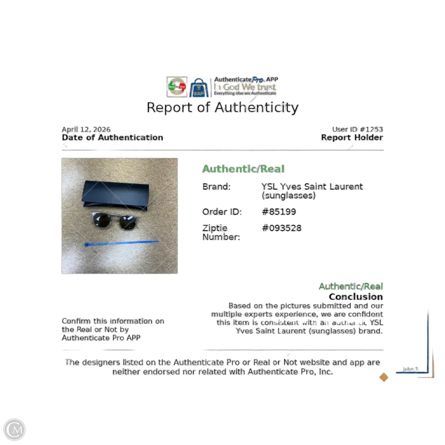 Sunglasses Luxury Designer By Yves Saint Laurent, Size: Small