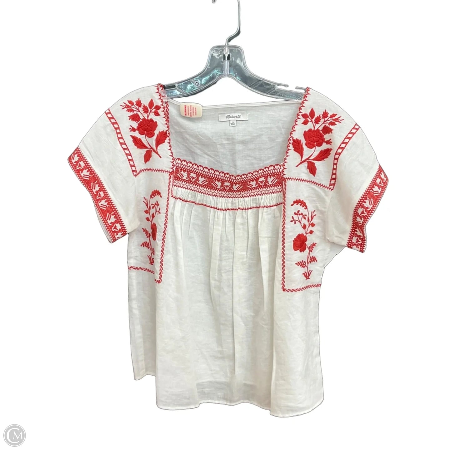 Top Short Sleeve By Madewell In Red & White, Size: M