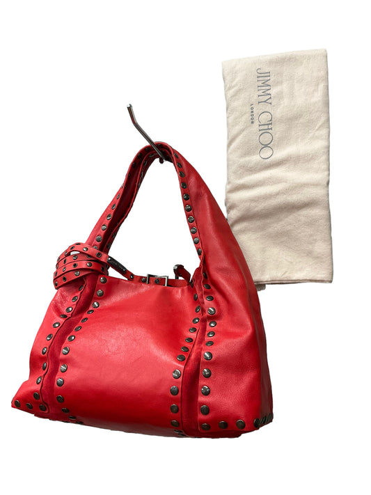 Medium Red Designer Handbag By Jimmy Choo
